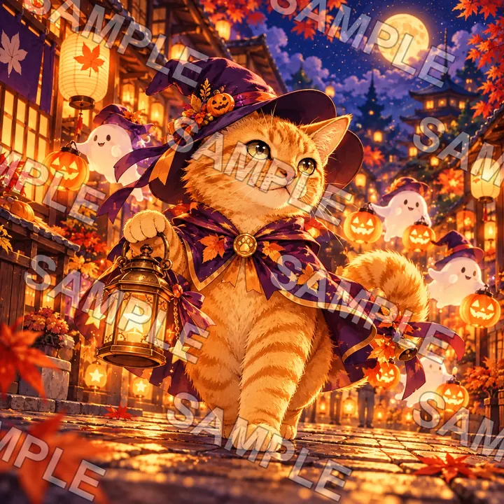 チャトラが先導する月夜のランタン行進