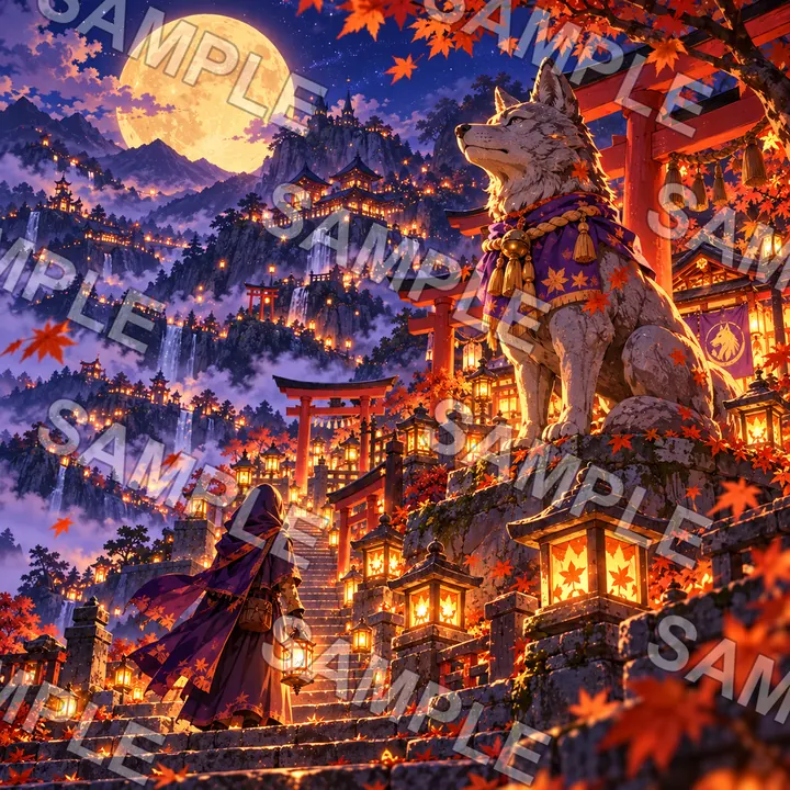 満月に照らされたオオカミ神社